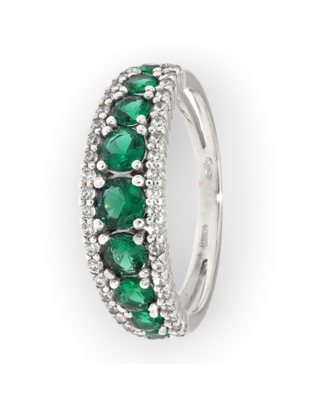 Anello Oro Bianco Riviera Zirconi Verdi/Bianchi [144586c7]