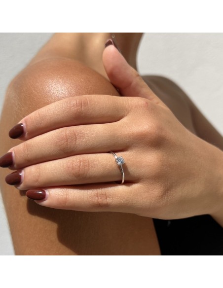 Anello Oro Bianco Solitario Zircone Bianco 1,50GR [02958f69]