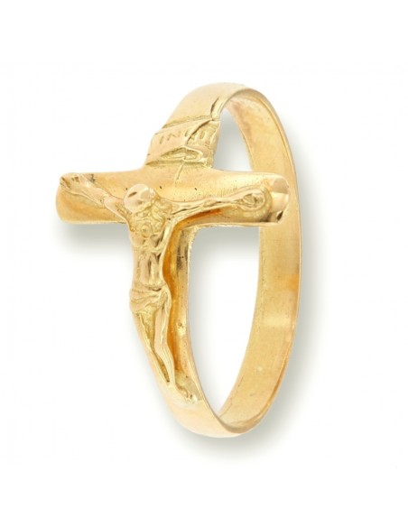 Anello Oro Giallo Croce Gesù Rilievo [444de669]