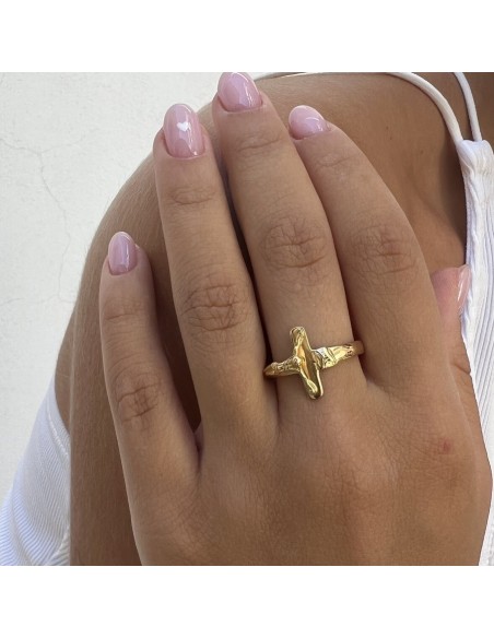 Anello Oro Giallo Croce Gesù Rilievo [24b4b765]