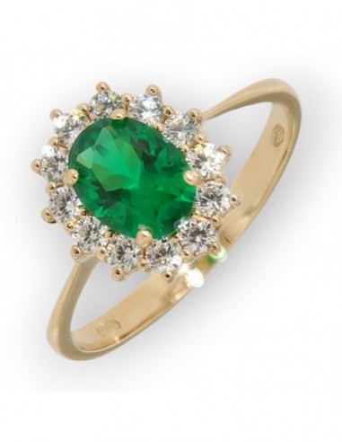 Anello Oro Giallo Principessa Verde 8x6MM [ee7a9d1e]