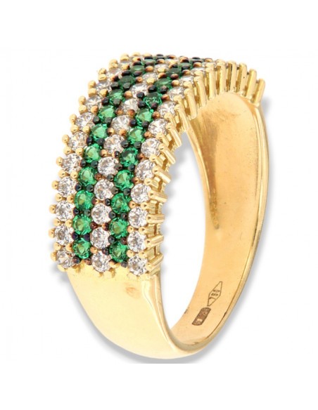Anello Oro Giallo Riviera Zirconi Verdi/Bianchi [9167d980]