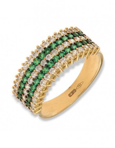 Anello Oro Giallo Riviera Zirconi Verdi/Bianchi [c279e61c]