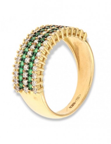 Anello Oro Giallo Riviera Zirconi Verdi/Bianchi [c729a102]
