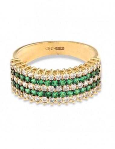 Anello Oro Giallo Riviera Zirconi Verdi/Bianchi [a912230b]