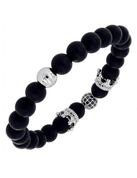 Bracciale Sfere Onice Opache Sfera Pave Zirconi [f094795c]