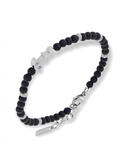 Bracciale Acciaio Sfere Nere Ciondolo Forma Ancora [9264b606]