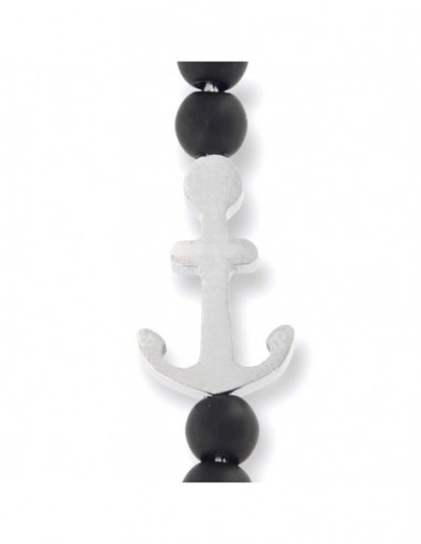 Bracciale Acciaio Sfere Nere Ciondolo Forma Ancora [617894e8]