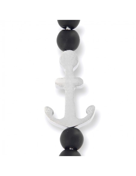 Bracciale Acciaio Sfere Nere Ciondolo Forma Ancora [617894e8]