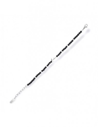 Bracciale Acciaio Sfere Nere Ciondolo Forma Ancora [d66555ec]