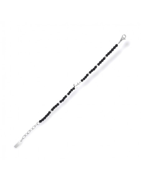 Bracciale Acciaio Sfere Nere Ciondolo Forma Ancora [d66555ec]