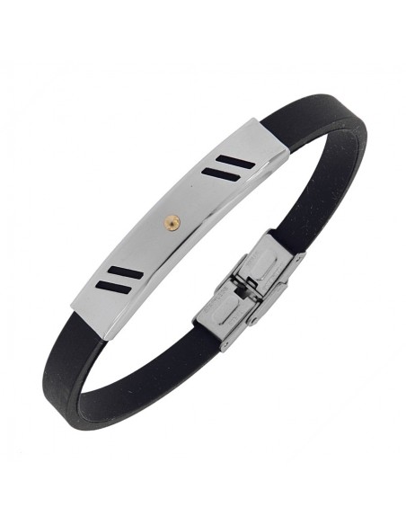 Bracciale Acciaio Caucciu Con Piastra Centrale [b04f3c20]