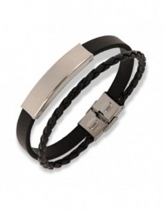 Bracciale Acciaio Piastre Centrale Cuoio Laccio [50406cd6]