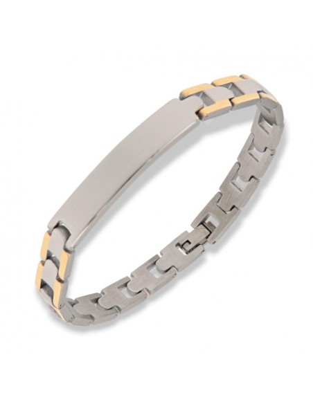 Bracciale Acciaio Piastra Centrale Maglie Dorate [89d1321a]