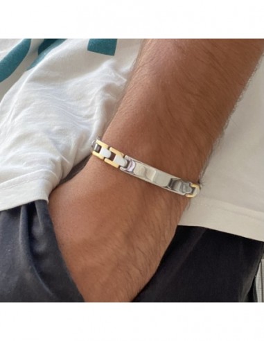 Bracciale Acciaio Piastra Centrale Maglie Dorate [bb17baf8]