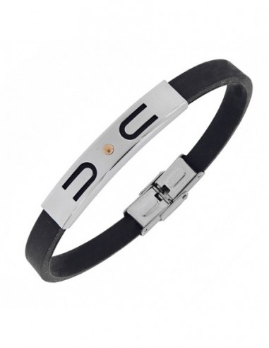 Bracciale Acciaio Caucciu Con Piastra Centrale [de74be29]