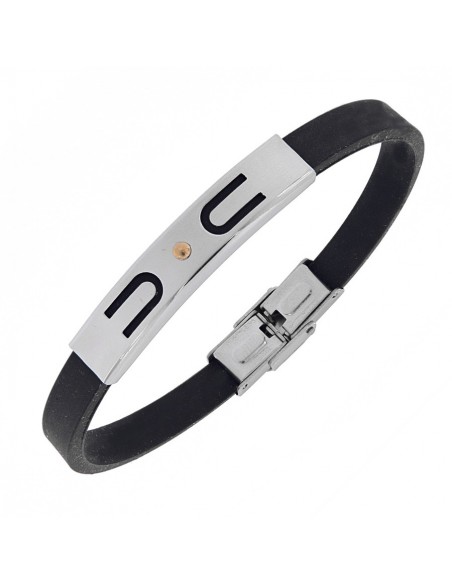 Bracciale Acciaio Caucciu Con Piastra Centrale [de74be29]