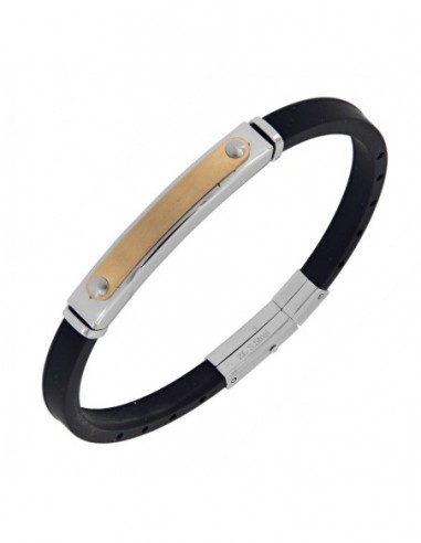 Bracciale Acciaio Caucciu Con Piastra Centrale [d4d43015]