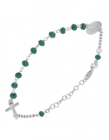 Bracciale Argento Rodiato Rosario Con Sfere Verdi [e11b7c8a]