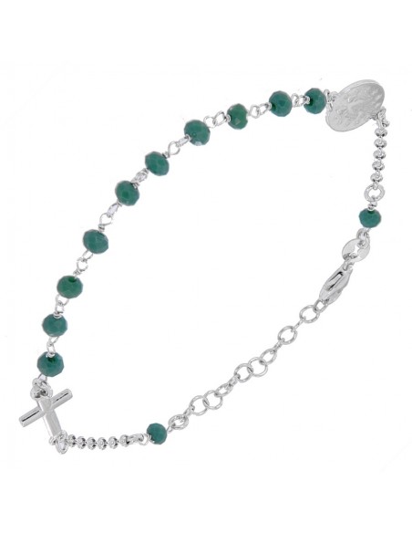 Bracciale Argento Rodiato Rosario Con Sfere Verdi [e11b7c8a]