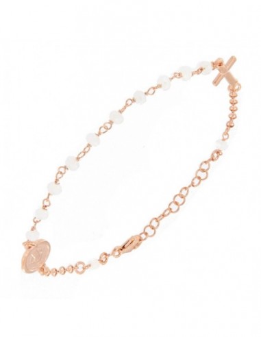 Bracciale Argento Rosato Rosario Con Sfere Bianche [5c112e73]