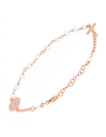 Bracciale Argento Rosato Rosario Con Sfere Bianche [5c112e73]