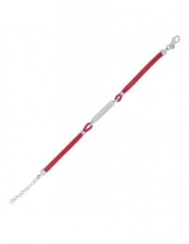Bracciale Argento Rodiato Piastra Centale Rosso [942bb1cc]