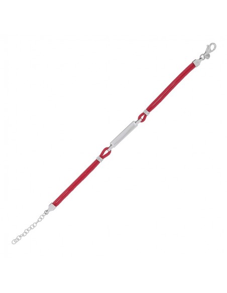 Bracciale Argento Rodiato Piastra Centale Rosso [942bb1cc]