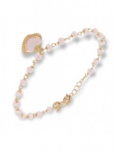 Bracciale Argento Dorato Sfere Rosa Cuore Pendente [a4937e5b]