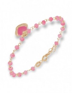 Bracciale Argento Dorato Sfere Magenta Cuore Pend. [caa8fc52]