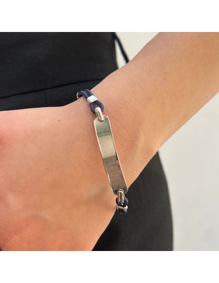 Bracciale Argento Rodiato Piastra Centrale Blu [6c4d6a6c]