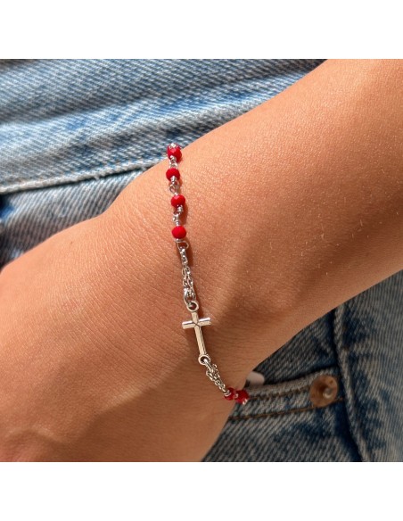 Bracciale Argento Rodiato Rosario Sfere Rosso [52226eb2]