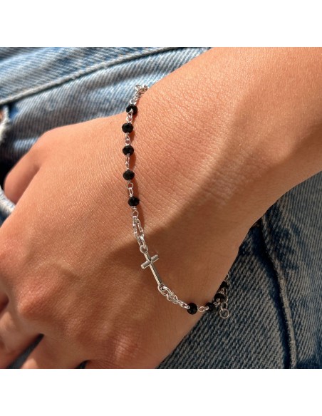 Bracciale Argento Rodiato Rosario Sfere Nere [78ad78b8]