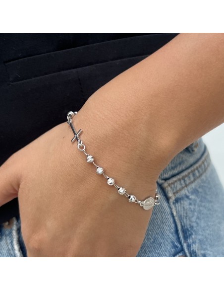 Bracciale Argento Rodiato Rosario Sfere Sfaccet. [8b2ff2fa]