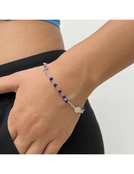 Bracciale Argento Rodiato Rosario Sfere Blu [1863382f]