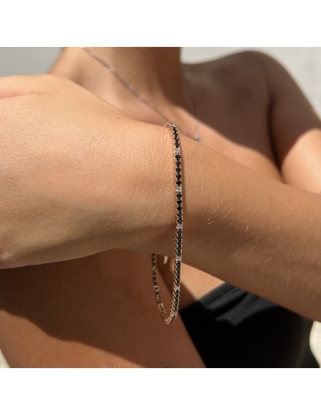 Bracciale Oro Rosa Tennis Zirconi Neri/Bianchi 2MM [b2abb902]