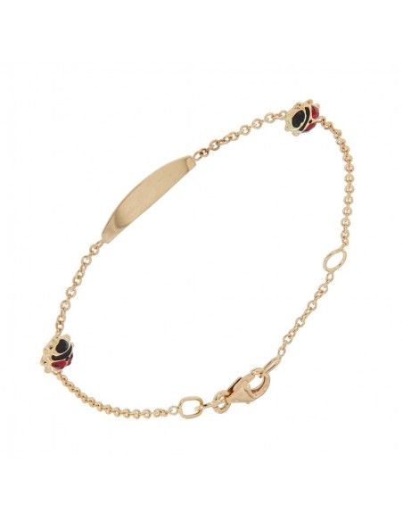 BRACCIALE ORO GIALLO PIASTRA COCCINELLE SMALTATE [46ba5d4d]