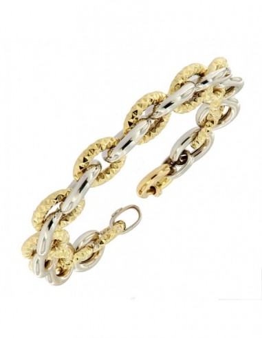 BRACCIALE ORO GIALLO/BIANCO ANELLI OVALI ALTERNATI [ca03c133]