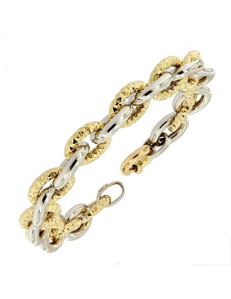 BRACCIALE ORO GIALLO/BIANCO ANELLI OVALI ALTERNATI [ca03c133]