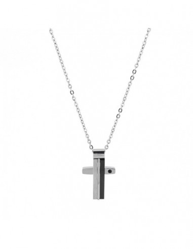 Catena Acciaio Rollo Croce Con Zircone Nero 50CM [2f40c29a]