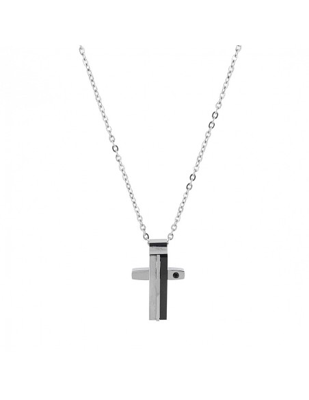 Catena Acciaio Rollo Croce Con Zircone Nero 50CM [2f40c29a]