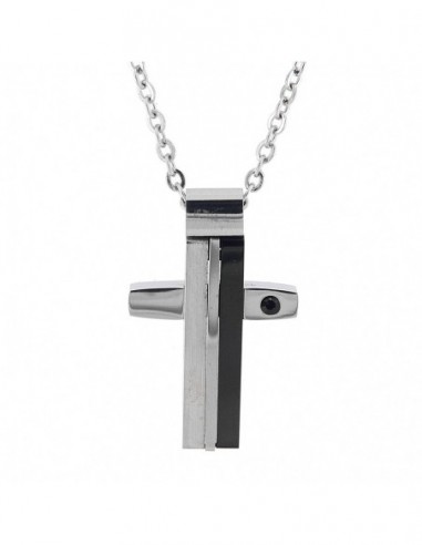 Catena Acciaio Rollo Croce Con Zircone Nero 50CM [2a322862]