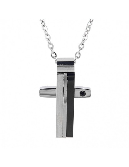 Catena Acciaio Rollo Croce Con Zircone Nero 50CM [2a322862]