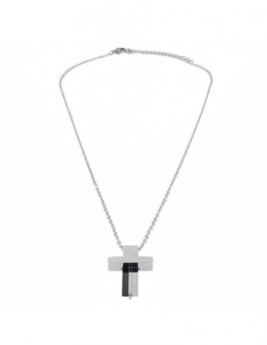 Catena Acciaio Rollo Croce Con Zircone Nero 50CM [9d2fe966]