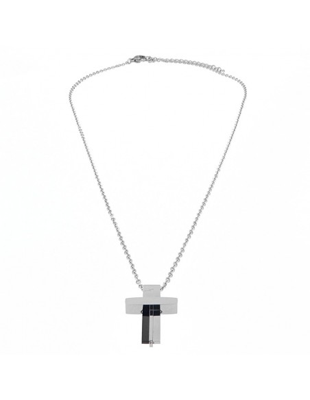 Catena Acciaio Rollo Croce Con Zircone Nero 50CM [9d2fe966]