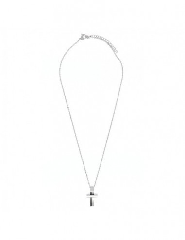 Catena Acciaio Rollo Croce Con Zircone Nero 50CM [987fae78]