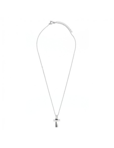 Catena Acciaio Rollo Croce Con Zircone Nero 50CM [987fae78]