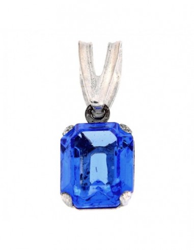 Ciondolo Argento Rodiato Zircone Blu Rettangolare [6d8213ac]
