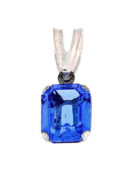 Ciondolo Argento Rodiato Zircone Blu Rettangolare [6d8213ac]