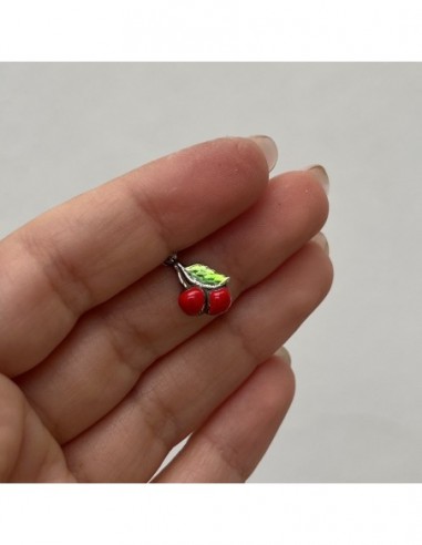 Ciondolo Argento Rodiato Ciliegie Smaltate Rosse [3007bfdf]